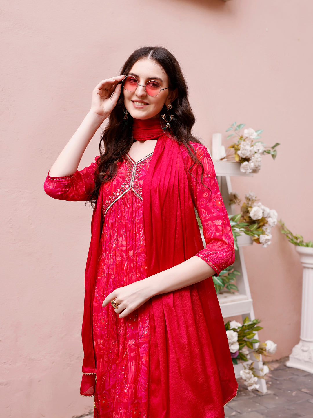 Alia Cut Hand Embroidered & Floral Printed Kurta With Pant & Dupatta Premium, Multicolor - Hiral Fashion | Grocsy