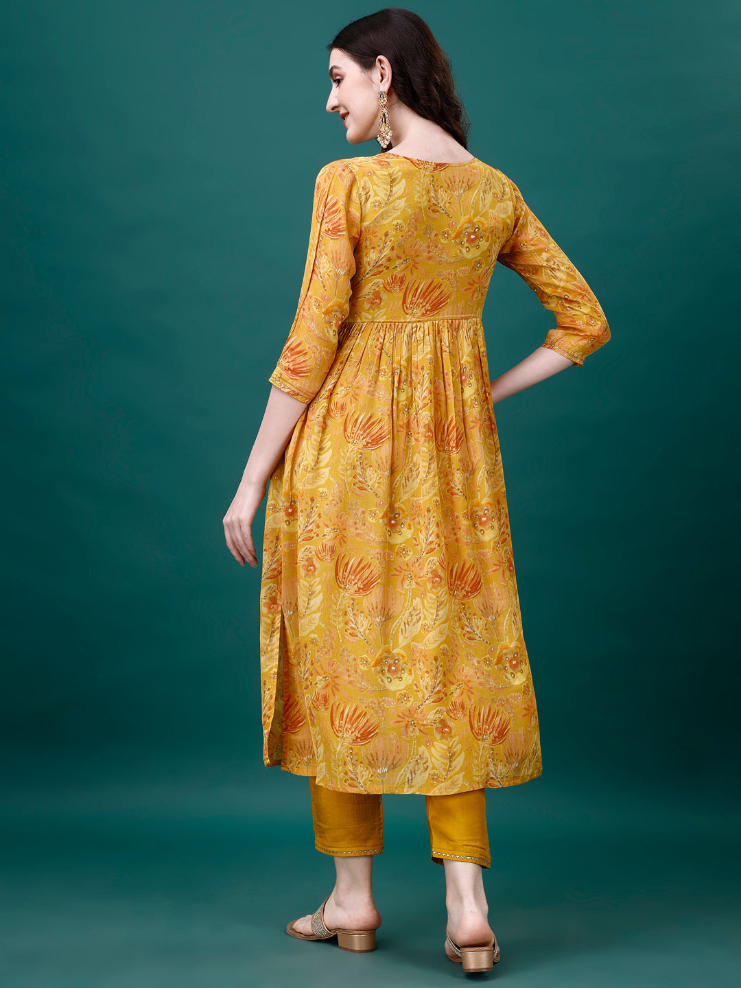 Alia Cut Hand Embroidered & Printed Pure Chinon Kurta With Pant & Dupatta, Multicolor - Hiral Fashion | Grocsy