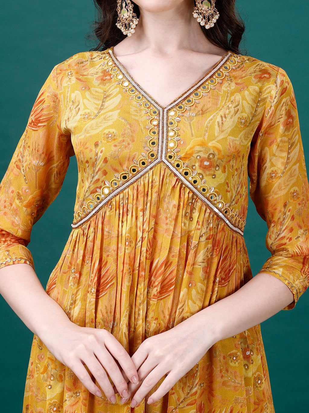 Alia Cut Hand Embroidered & Printed Pure Chinon Kurta With Pant & Dupatta, Multicolor - Hiral Fashion | Grocsy