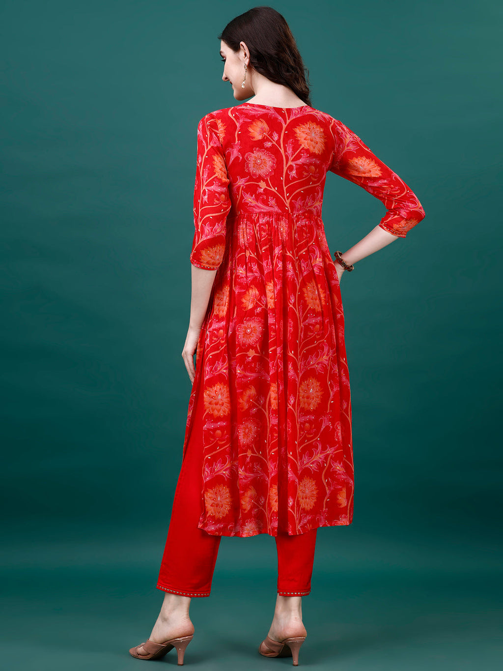 Alia Cut Hand Embroidered & Printed Pure Chinon Kurta With Pant & Dupatta, Multicolor - Hiral Fashion | Grocsy