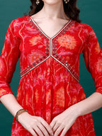 Alia Cut Hand Embroidered & Printed Pure Chinon Kurta With Pant & Dupatta, Multicolor - Hiral Fashion | Grocsy