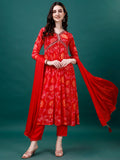 Alia Cut Hand Embroidered & Printed Pure Chinon Kurta With Pant & Dupatta, Multicolor - Hiral Fashion | Grocsy