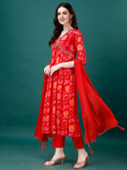 Alia Cut Hand Embroidered & Printed Pure Chinon Kurta With Pant & Dupatta, Multicolor - Hiral Fashion | Grocsy