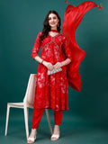 Alia Cut Hand Embroidered & Printed Pure Chinon Kurat With Pant & Dupatta, Multicolor - Hiral Fashion | Grocsy