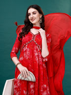 Alia Cut Hand Embroidered & Printed Pure Chinon Kurat With Pant & Dupatta, Multicolor - Hiral Fashion | Grocsy