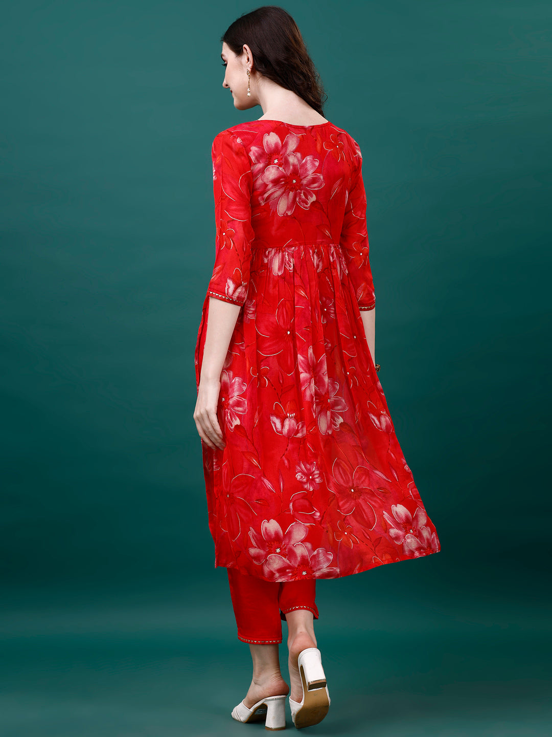 Alia Cut Hand Embroidered & Printed Pure Chinon Kurat With Pant & Dupatta, Multicolor - Hiral Fashion | Grocsy