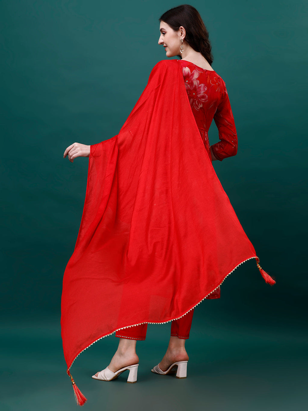 Alia Cut Hand Embroidered & Printed Pure Chinon Kurat With Pant & Dupatta, Multicolor - Hiral Fashion | Grocsy