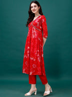 Alia Cut Hand Embroidered & Printed Pure Chinon Kurat With Pant & Dupatta, Multicolor - Hiral Fashion | Grocsy