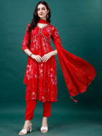 Alia Cut Hand Embroidered & Printed Pure Chinon Kurat With Pant & Dupatta, Multicolor - Hiral Fashion | Grocsy