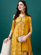Alia Cut Hand Embroidered & Printed Pure Chinon Kurat With Pant & Dupatta, Multicolor - Hiral Fashion | Grocsy