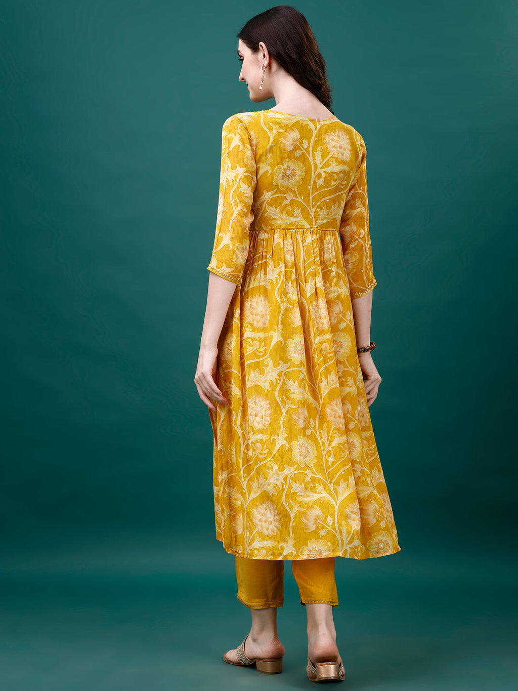 Alia Cut Hand Embroidered & Printed Pure Chinon Kurat With Pant & Dupatta, Multicolor - Hiral Fashion | Grocsy