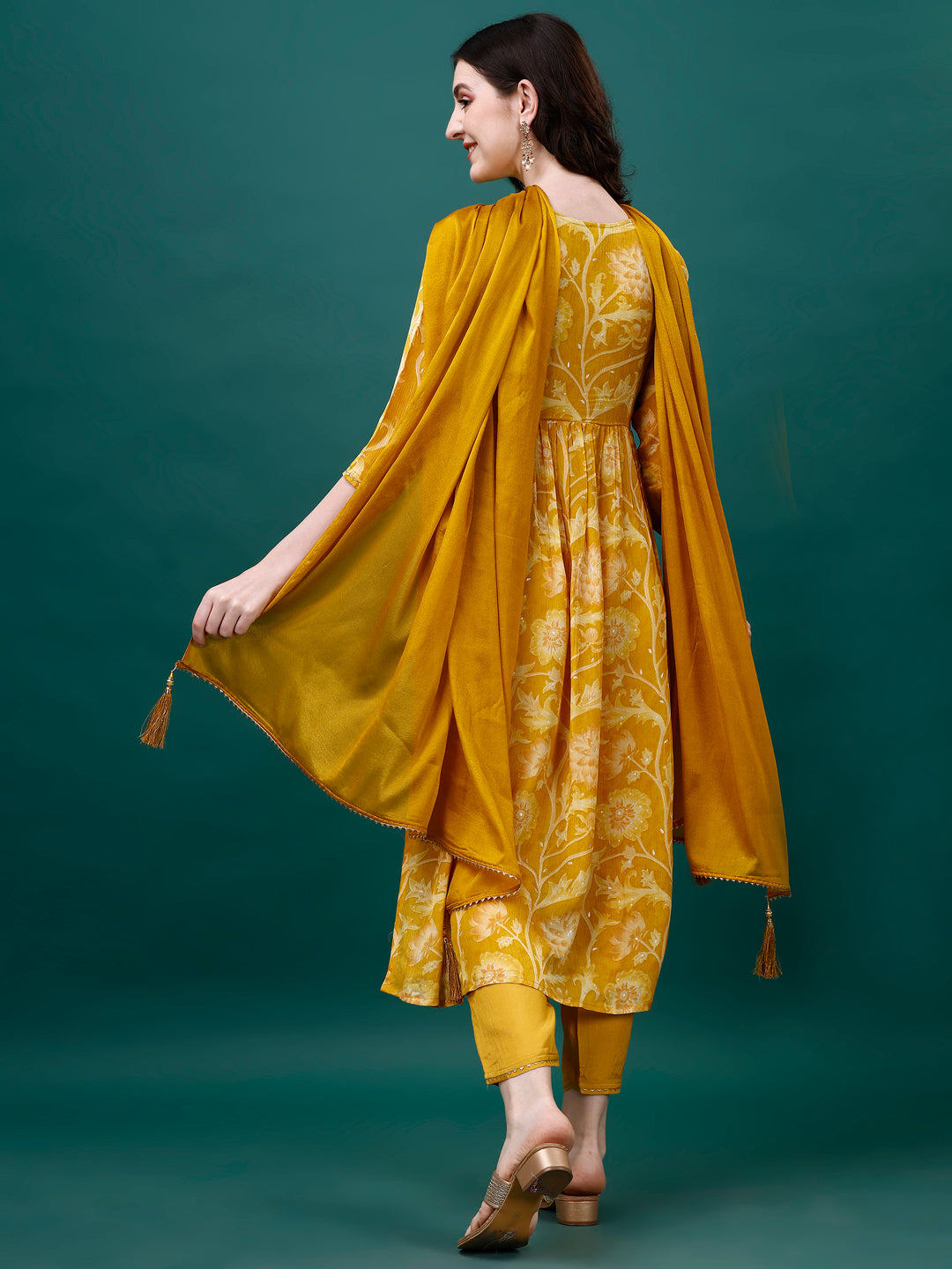 Alia Cut Hand Embroidered & Printed Pure Chinon Kurat With Pant & Dupatta, Multicolor - Hiral Fashion | Grocsy