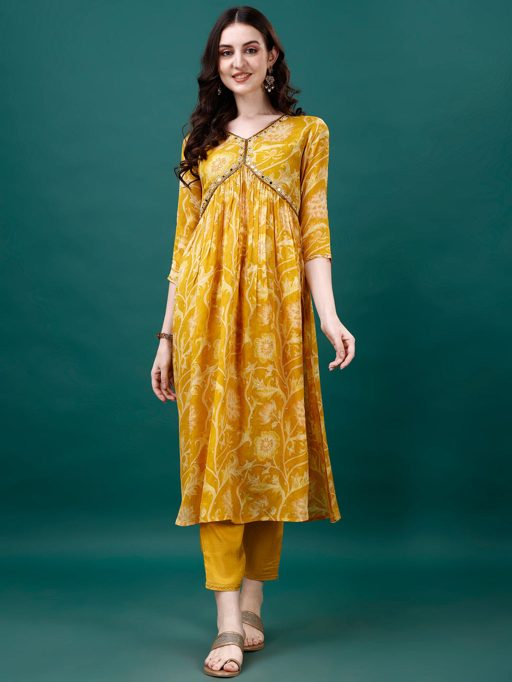 Alia Cut Hand Embroidered & Printed Pure Chinon Kurat With Pant & Dupatta, Multicolor - Hiral Fashion | Grocsy