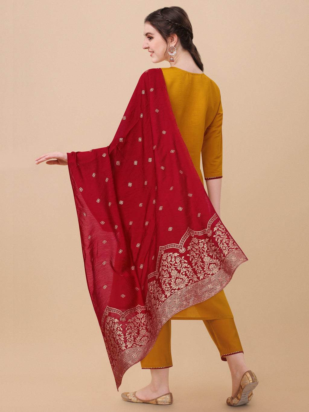 Hand Embroidered Kurta With Pant & Banarasi Dupatta, Multicolor - Hiral Fashion | Grocsy