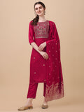 Hand Embroidered Kurta With Pant & Banarasi Dupatta, Multicolor - Hiral Fashion | Grocsy