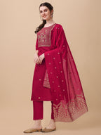 Hand Embroidered Kurta With Pant & Banarasi Dupatta, Multicolor - Hiral Fashion | Grocsy