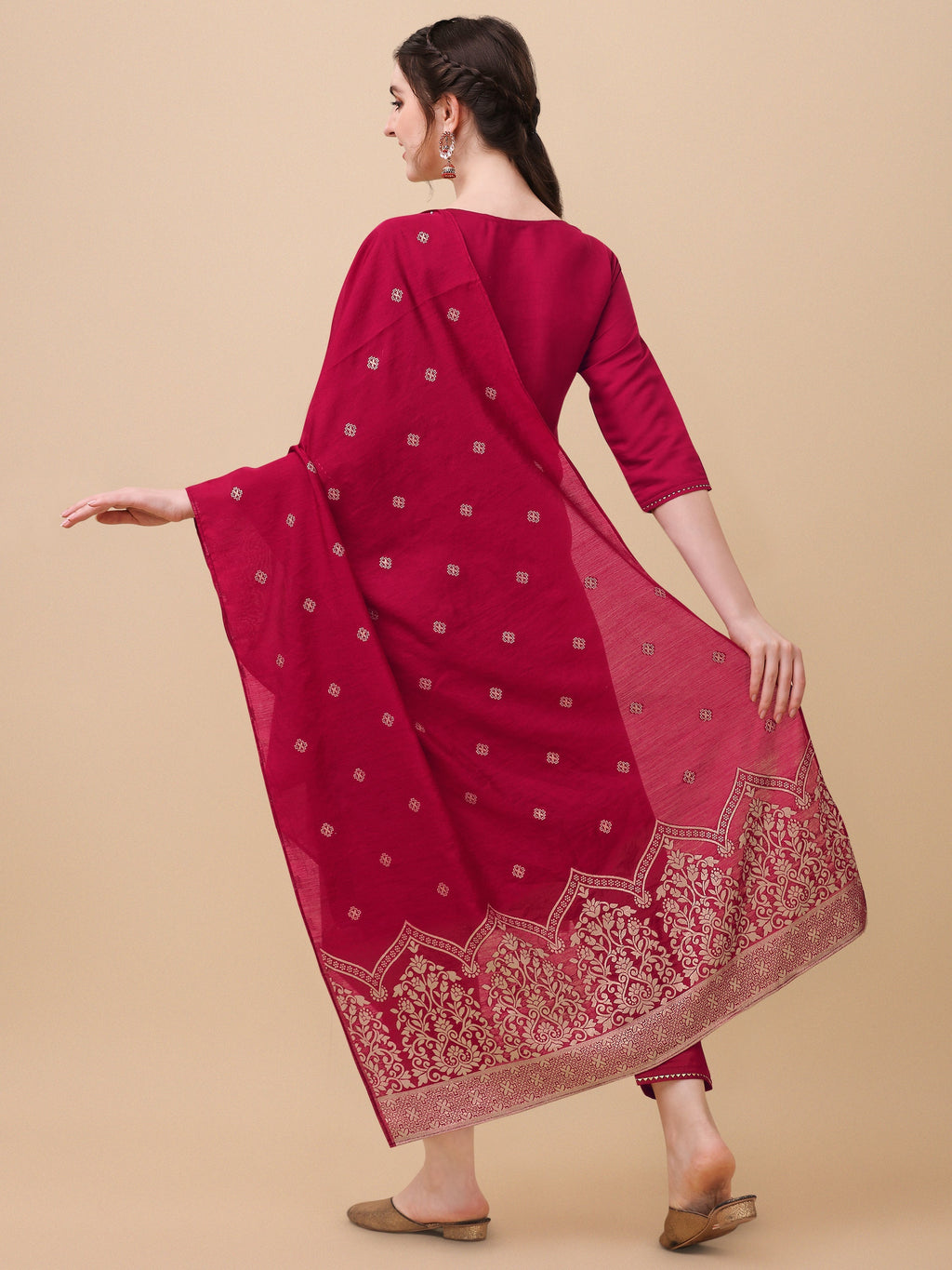 Hand Embroidered Kurta With Pant & Banarasi Dupatta, Multicolor - Hiral Fashion | Grocsy