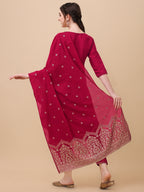 Hand Embroidered Kurta With Pant & Banarasi Dupatta, Multicolor - Hiral Fashion | Grocsy