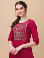 Hand Embroidered Kurta With Pant & Banarasi Dupatta, Multicolor - Hiral Fashion | Grocsy