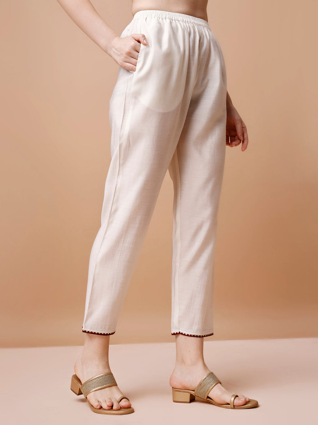 Hand Embroidered Kurta With Pant & Banarasi Jacquard Dupatta, Multicolor - Hiral Fashion | Grocsy