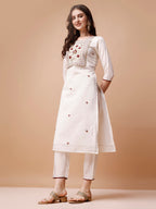 Hand Embroidered Kurta With Pant & Banarasi Jacquard Dupatta, Multicolor - Hiral Fashion | Grocsy