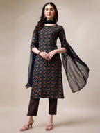 Printed Kurta With Pant & Dupatta Set, Multicolor - Hiral Fashion | Grocsy