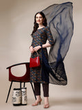 Printed Kurta With Pant & Dupatta Set, Multicolor - Hiral Fashion | Grocsy
