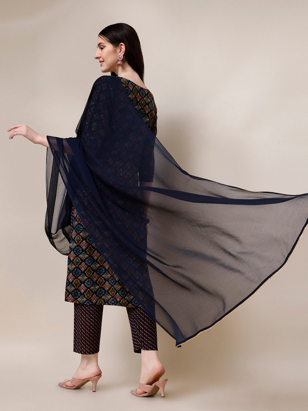 Printed Kurta With Pant & Dupatta Set, Multicolor - Hiral Fashion | Grocsy