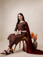Printed Kurta With Pant & Dupatta Set, Multicolor - Hiral Fashion | Grocsy