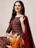Printed Kurta With Pant & Dupatta Set, Multicolor - Hiral Fashion | Grocsy