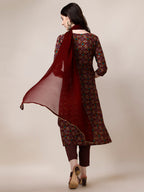 Printed Kurta With Pant & Dupatta Set, Multicolor - Hiral Fashion | Grocsy