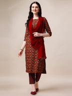 Printed Kurta With Pant & Dupatta Set, Multicolor - Hiral Fashion | Grocsy