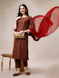 Printed Kurta With Pant & Dupatta Set, Multicolor - Hiral Fashion | Grocsy