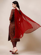 Printed Kurta With Pant & Dupatta Set, Multicolor - Hiral Fashion | Grocsy
