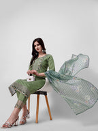 Hand Embroidered Kurta With Pant And Dupatta Set Premium, Multicolor - Hiral Fashion | Grocsy