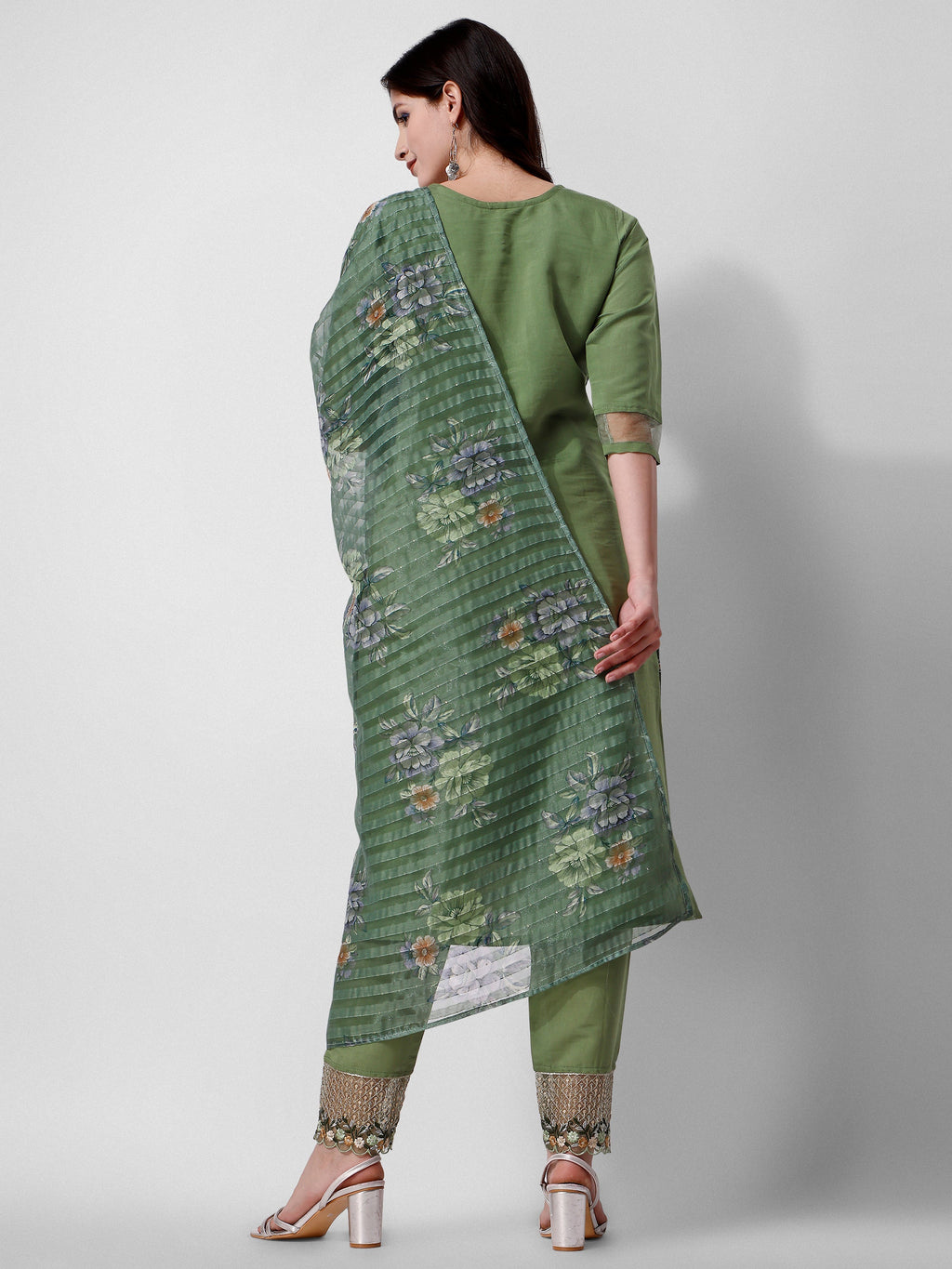 Hand Embroidered Kurta With Pant And Dupatta Set Premium, Multicolor - Hiral Fashion | Grocsy
