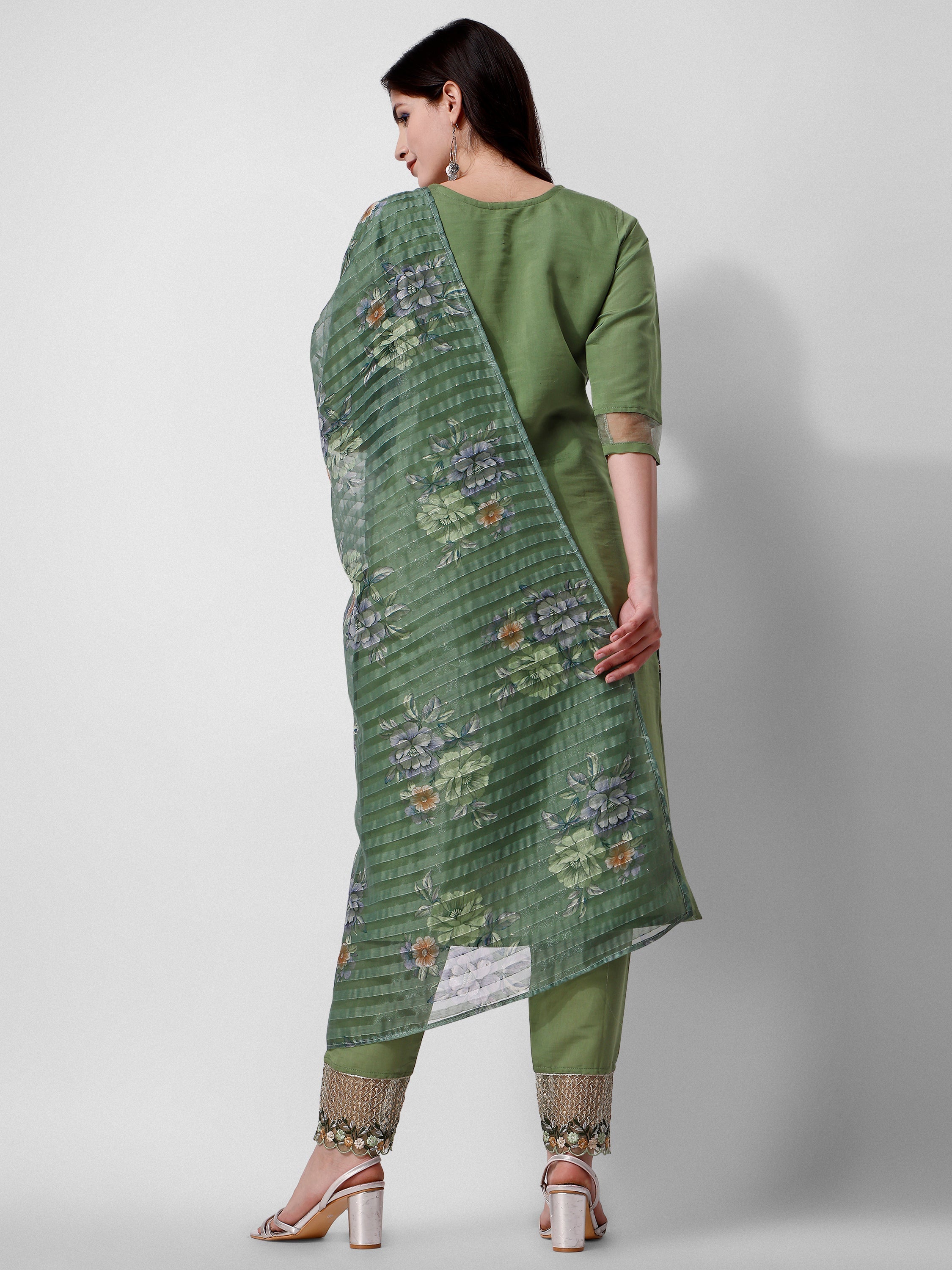 Hand Embroidered Kurta With Pant And Dupatta Set Premium, Multicolor - Hiral Fashion | Grocsy