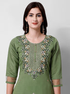 Hand Embroidered Kurta With Pant And Dupatta Set Premium, Multicolor - Hiral Fashion | Grocsy