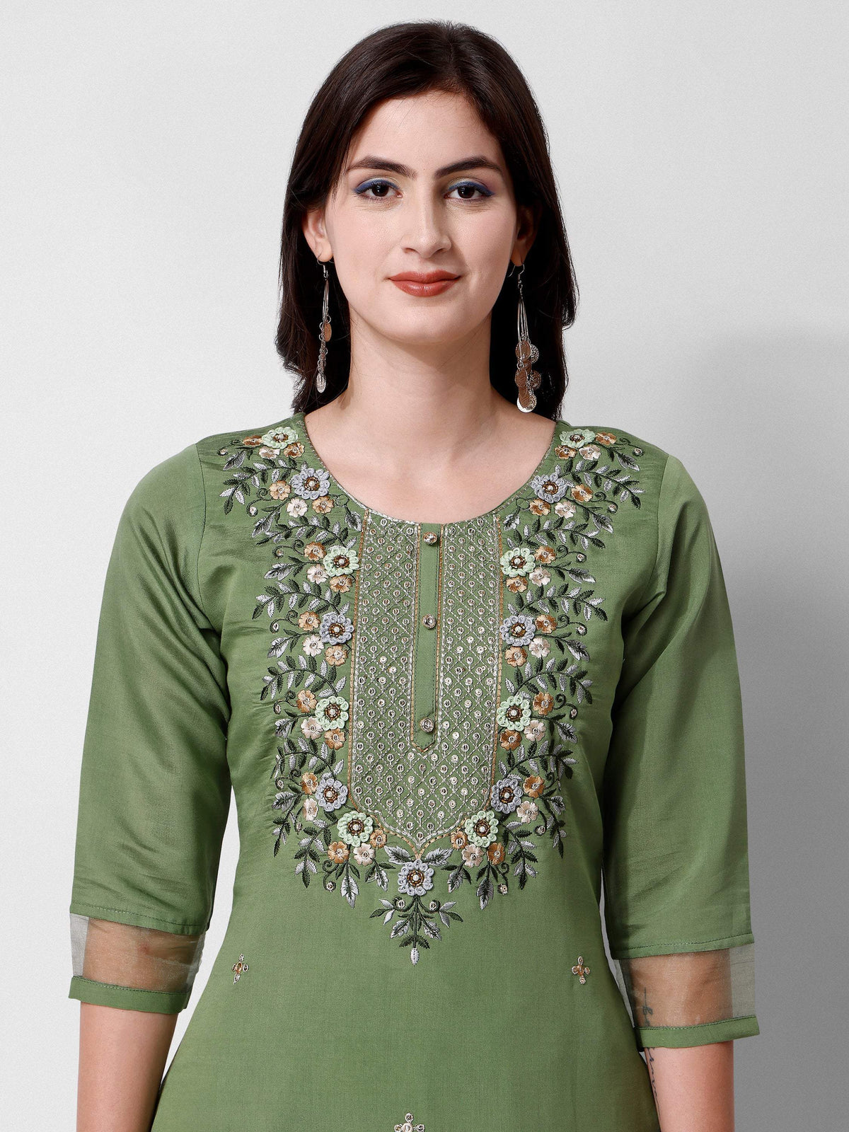 Hand Embroidered Kurta With Pant And Dupatta Set Premium, Multicolor - Hiral Fashion | Grocsy