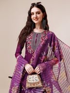 Hand Embroidered Kurta With Pant And Dupatta Set Premium, Multicolor - Hiral Fashion | Grocsy