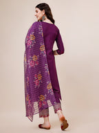 Hand Embroidered Kurta With Pant And Dupatta Set Premium, Multicolor - Hiral Fashion | Grocsy