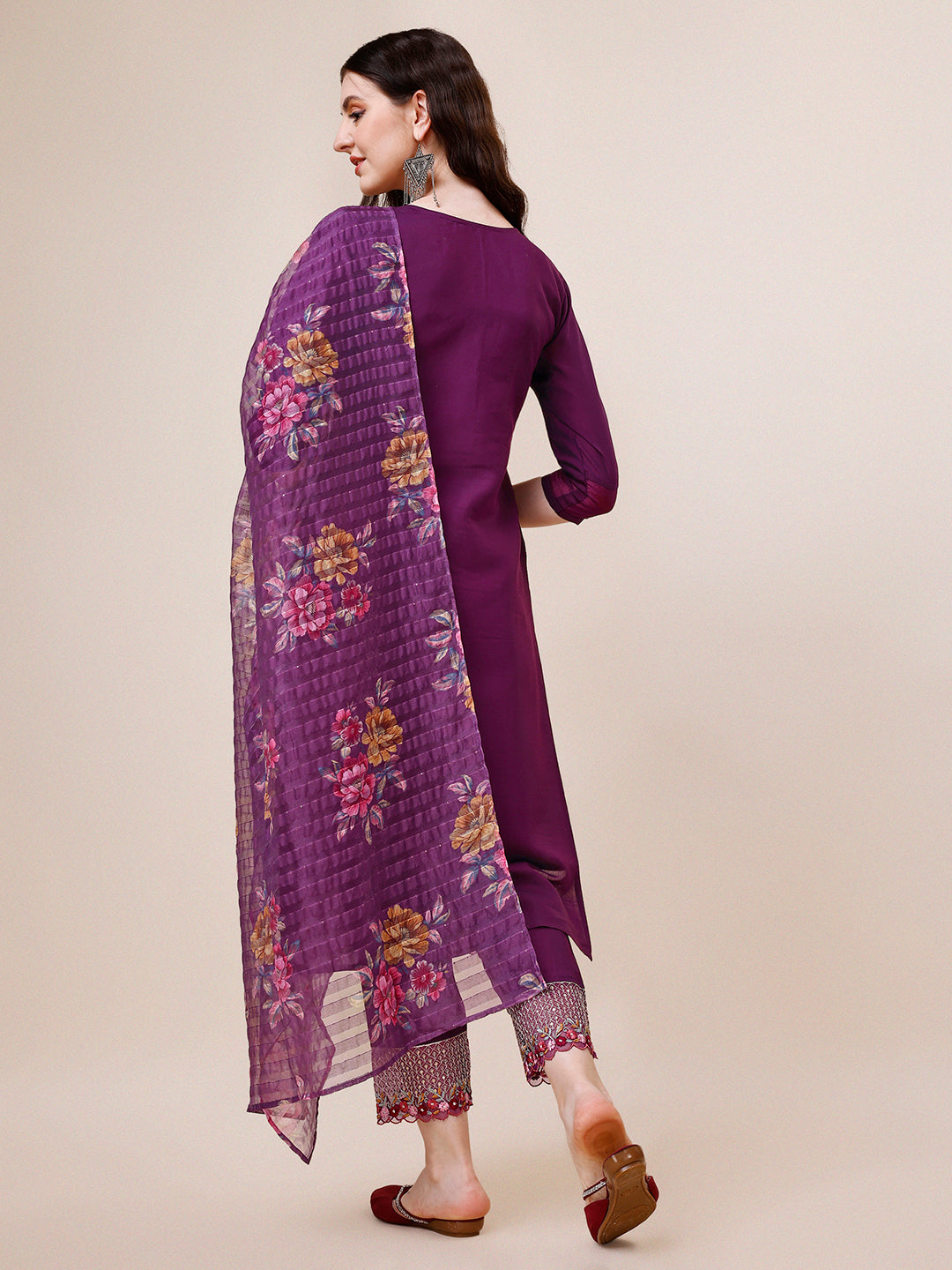 Hand Embroidered Kurta With Pant And Dupatta Set Premium, Multicolor - Hiral Fashion | Grocsy