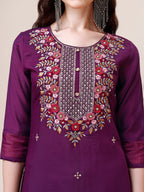 Hand Embroidered Kurta With Pant And Dupatta Set Premium, Multicolor - Hiral Fashion | Grocsy