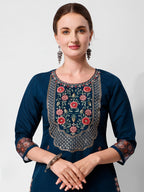 Embroidered Kurta With Pant And Printed Dupatta Set, Multicolor - Hiral Fashion | Grocsy