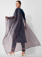 Embroidered Kurta With Pant And Printed Dupatta Set, Multicolor - Hiral Fashion | Grocsy
