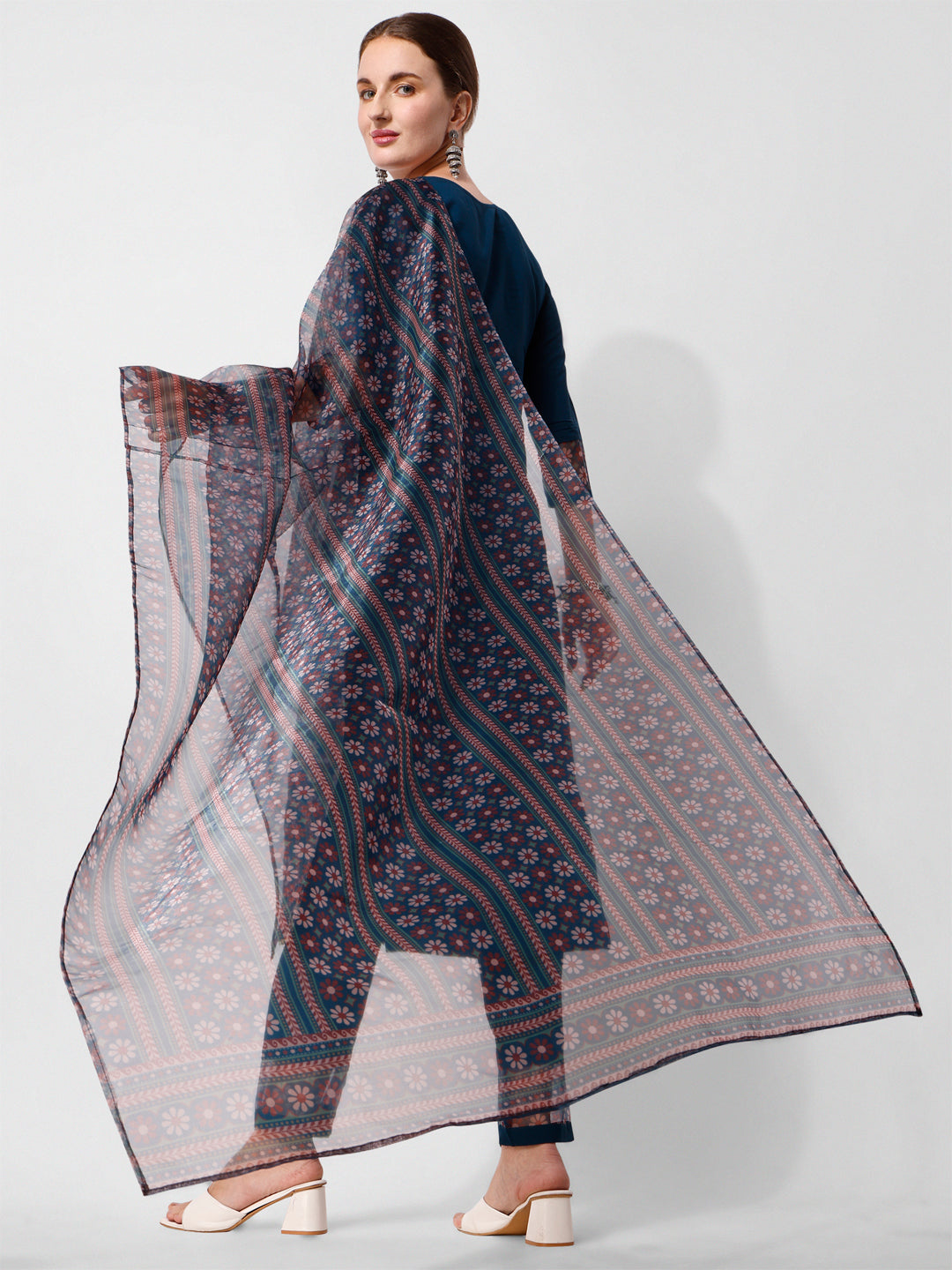 Embroidered Kurta With Pant And Printed Dupatta Set, Multicolor - Hiral Fashion | Grocsy