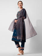 Embroidered Kurta With Pant And Printed Dupatta Set, Multicolor - Hiral Fashion | Grocsy