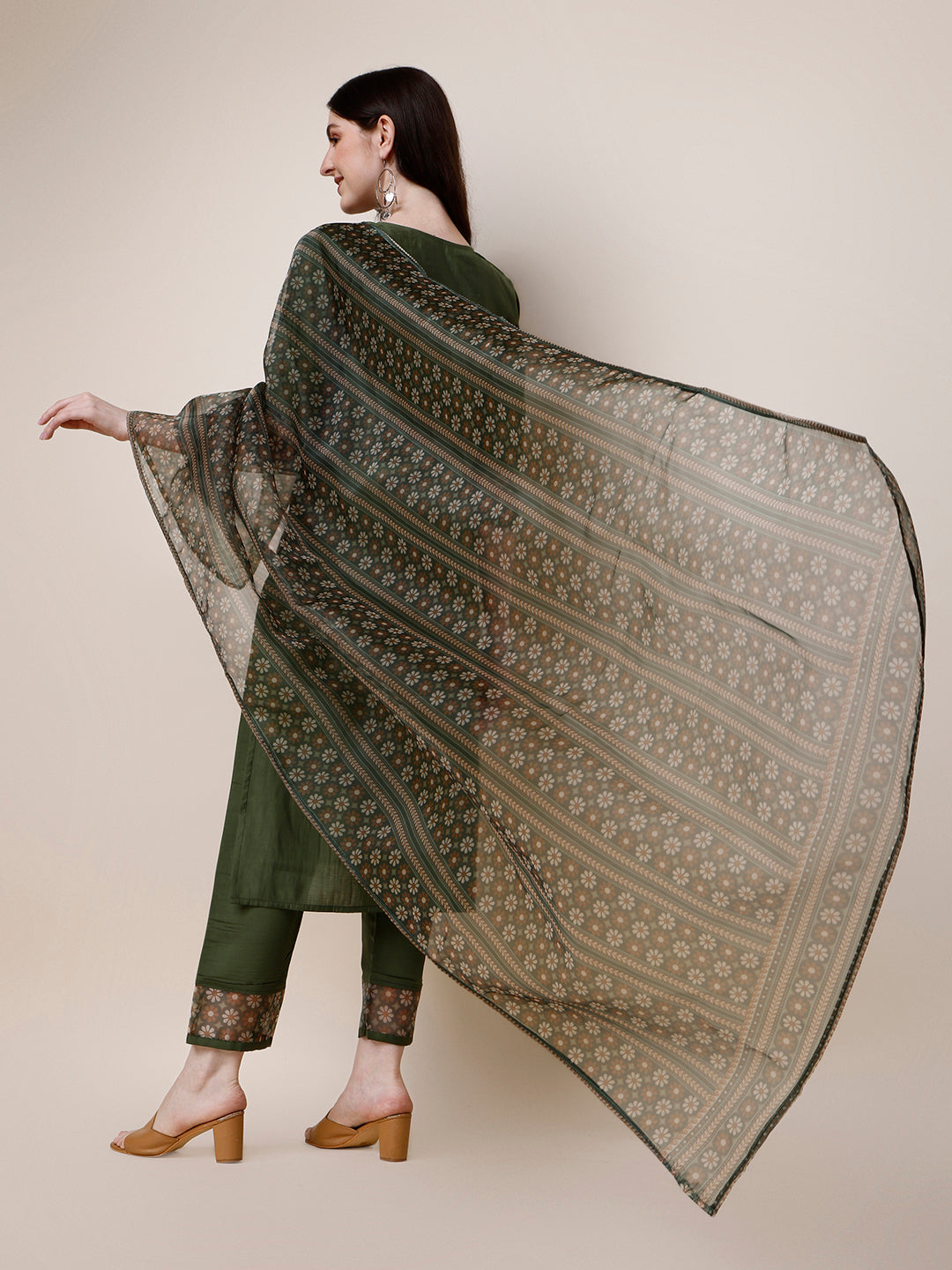 Embroidered Kurta With Pant And Printed Dupatta Set, Multicolor - Hiral Fashion | Grocsy