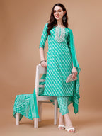 Embroidered & Floral Printed Kurta With Pant & Dupatta, Multicolor - Hiral Fashion | Grocsy