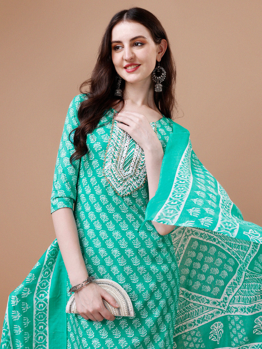 Embroidered & Floral Printed Kurta With Pant & Dupatta, Multicolor - Hiral Fashion | Grocsy